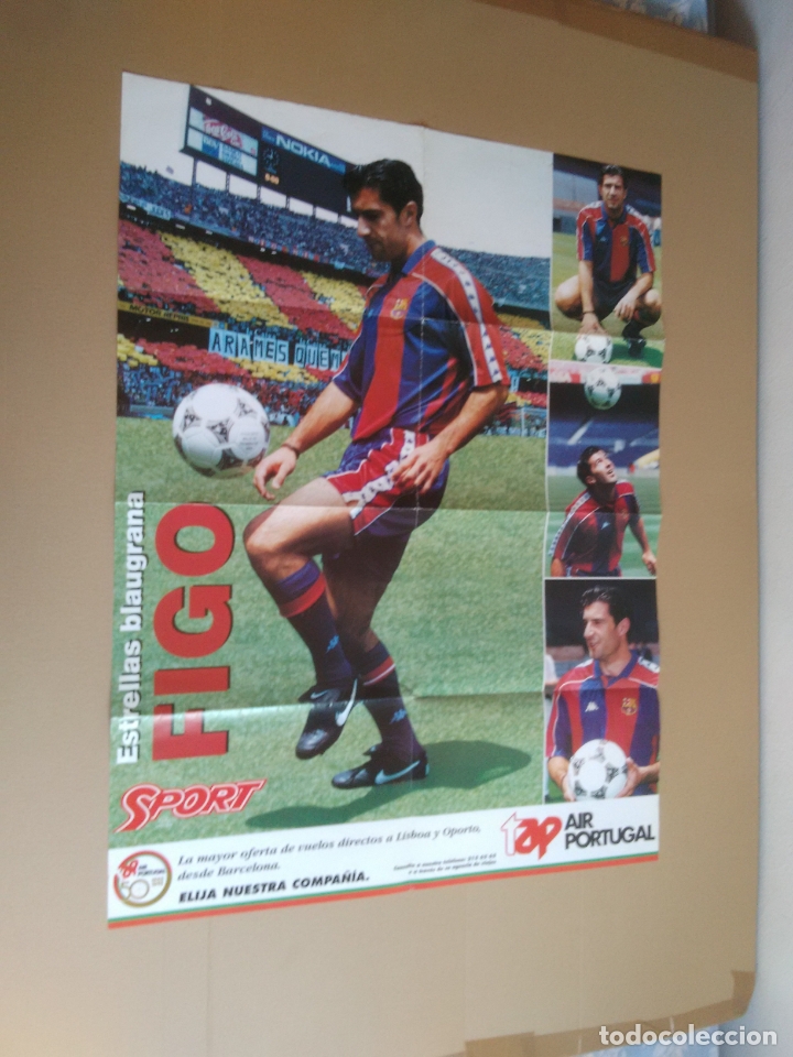 Collectionnisme sportif: ANTIGUO P&Oacute;STER BAR&Ccedil;A 1995-1996 SPORT LUIS FIGO FICHAJE F. C. BARCELONA LIGA 95-96 MIDE 60 X 80 CM