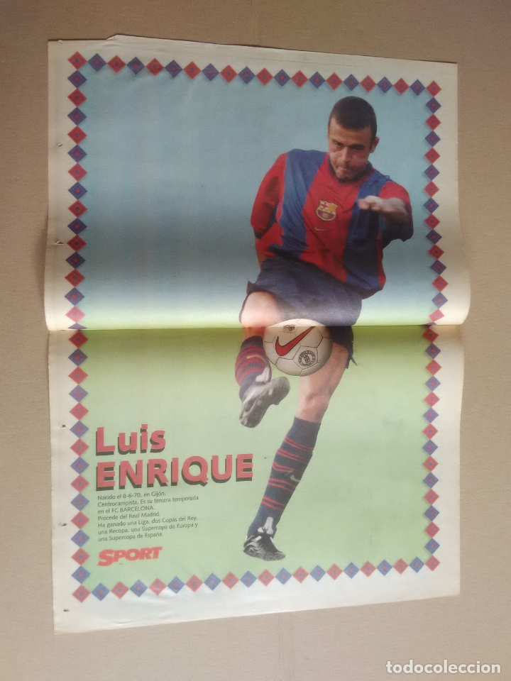 Collectionnisme sportif: ANTIGUO P&Oacute;STER 2 P&Aacute;GINAS DIARIO SPORT: LUIS ENRIQUE F.C.BARCELONA, BAR&Ccedil;A 98-99 LIGA F&Uacute;TBOL 1998-1999