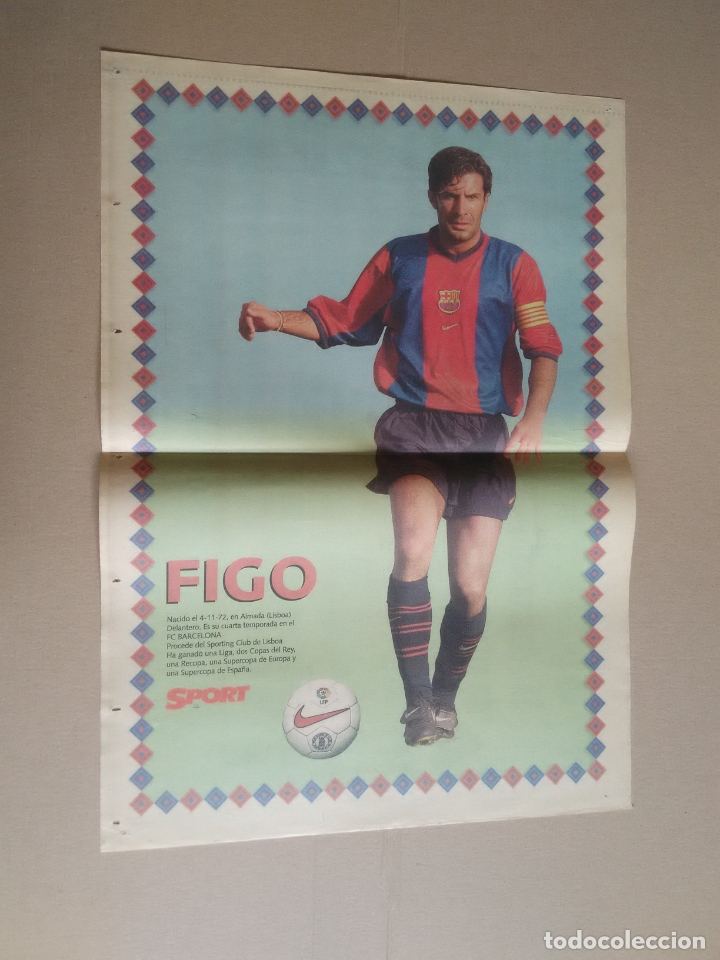 Collectionnisme sportif: ANTIGUO P&Oacute;STER 2 P&Aacute;GINAS DIARIO SPORT: LUIS FIGO F.C.BARCELONA, BAR&Ccedil;A 98-99 LIGA F&Uacute;TBOL 1998-1999