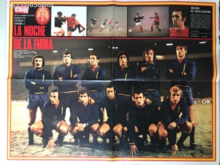 Collectionnisme sportif: Gran cartel p&oacute;ster de f&uacute;tbol la Furia Espa&ntilde;ola. Selecci&oacute;n Nacional 1974