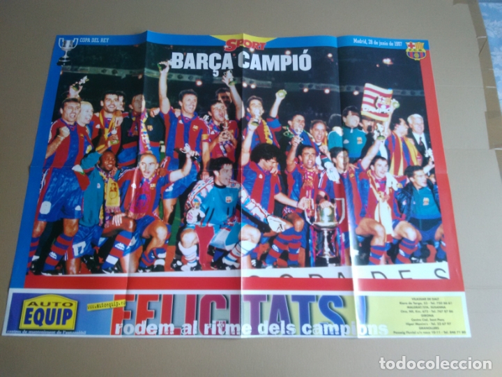 Collectionnisme sportif: P&Oacute;STER EQUIPO PLANTILLA F.C. BARCELONA CAMPE&Oacute;N COPA 1996-1997 SPORT BAR&Ccedil;A CAMPI&Oacute; 96-97 (80 X 60 CM)