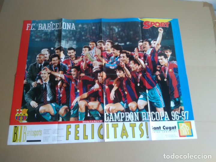 Collectionnisme sportif: P&Oacute;STER EQUIPO PLANTILLA BARCELONA CAMPE&Oacute;N RECOPA 1996-1997 SPORT BAR&Ccedil;A 96-97 FELICITATS (80 X 60 CM)