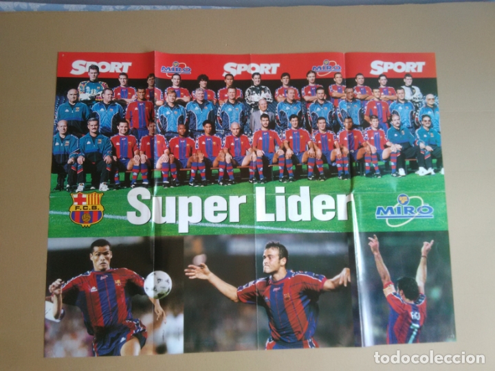 Collectionnisme sportif: P&Oacute;STER EQUIPO PLANTILLA BARCELONA SUPER LIDER 1997-1998 SPORT Y MIR&Oacute; BAR&Ccedil;A LIGA 97-98 (80 X 60 CM)