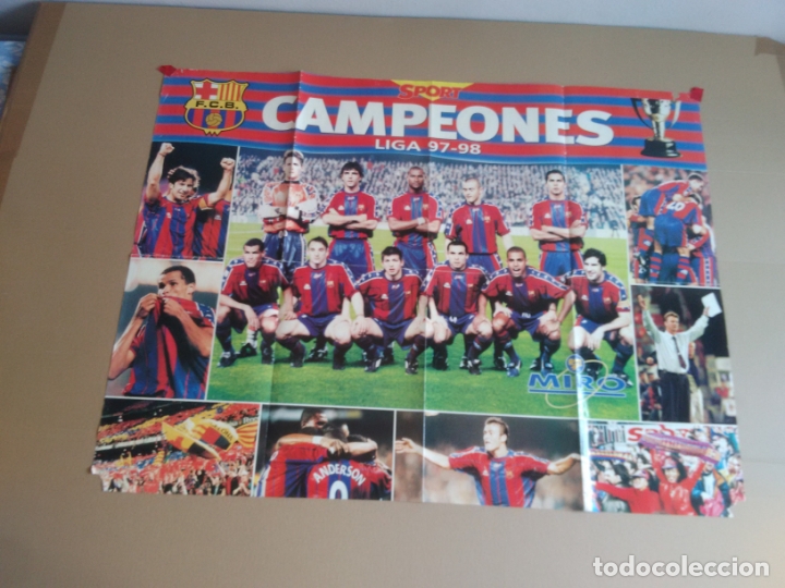 Collectionnisme sportif: P&Oacute;STER EQUIPO PLANTILLA BARCELONA 1997-1998 SPORT BAR&Ccedil;A CAMPEONES LIGA F&Uacute;TBOL 97-98 (80 X 60 CM)
