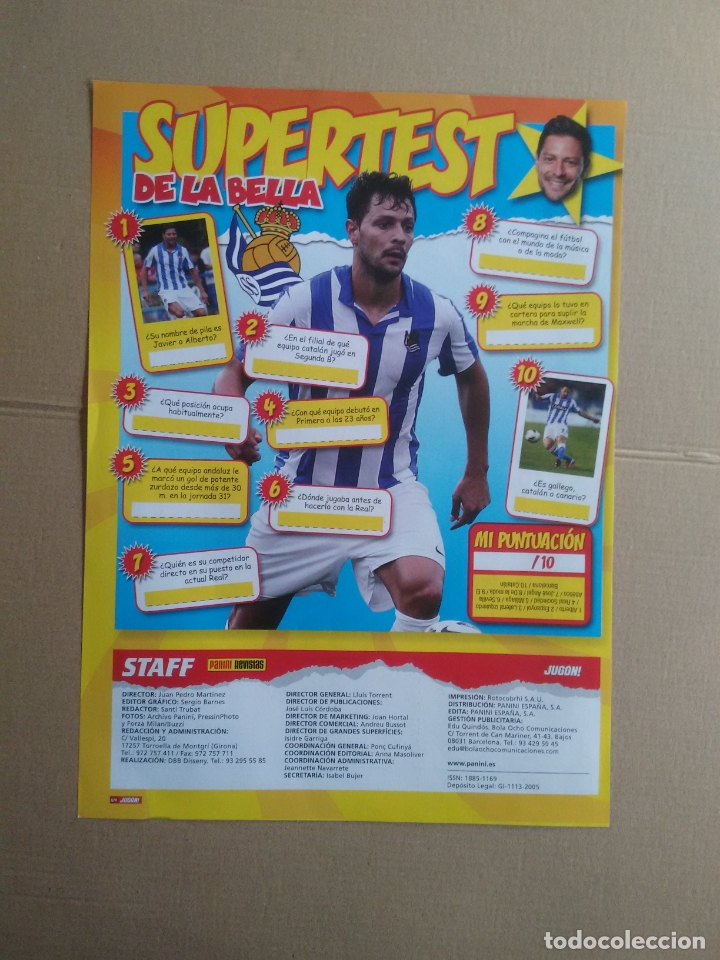 Colecionismo desportivo: DE LA BELLA, REAL SOCIEDAD SUPERTEST - TIPO P&Oacute;STER 1 P&Aacute;GINA REVISTA JUG&Oacute;N CON PREGUNTAS