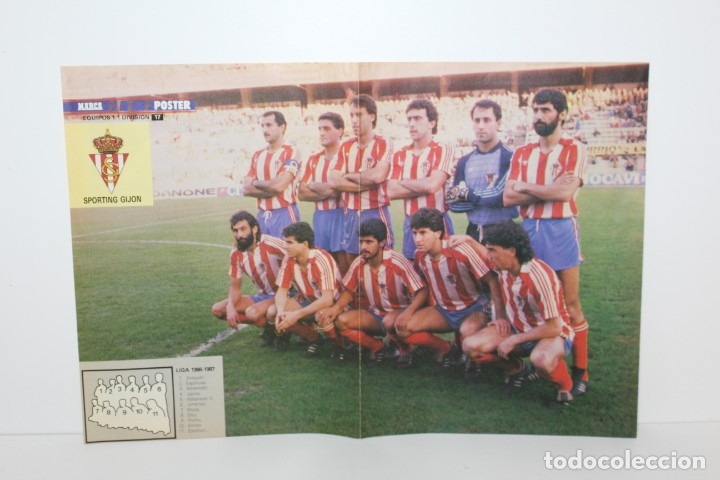 Coleccionismo deportivo: LAMINA O POSTER FUTBOL PLANTILLA SPORTING GIJON MARCA LIGA 1986 - 1987