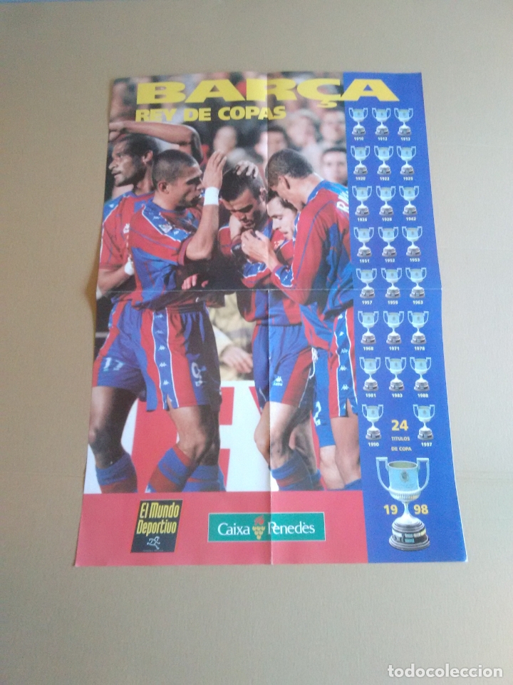 Collectionnisme sportif: ANTIGUO P&Oacute;STER BARCELONA LIGA 1997-1998, BAR&Ccedil;A REY DE COPAS 97-98 MUNDO DEPORTIVO (MIDE 60 X 40 CM)
