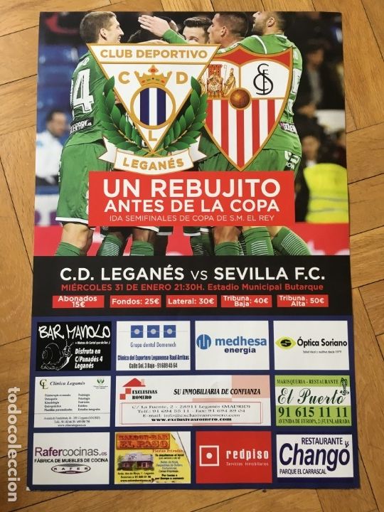 Sammelleidenschaft Sport: CARTEL POSTER OFICIAL FUTBOL LEGANES 1-1 SEVILLA COPA SEMIFINALES TEMPORADA 2017 2018