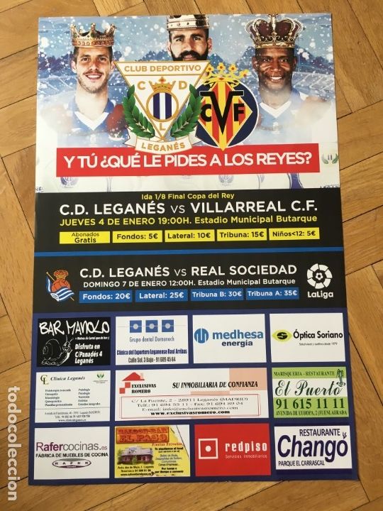 Sammelleidenschaft Sport: CARTEL POSTER OFICIAL FUTBOL LEGANES 1-0 VILLARREAL COPA REAL SOCIEDAD LIGA TEMPORADA 2017 2018