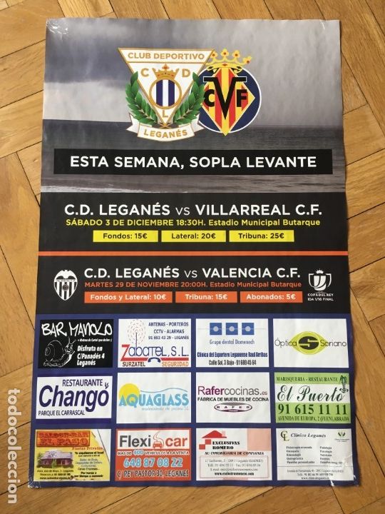 Collectionnisme sportif: CARTEL POSTER OFICIAL FUTBOL LEGANES 0-0 VILLARREAL LIGA VALENCIA COPA TEMPORADA 2016 2017