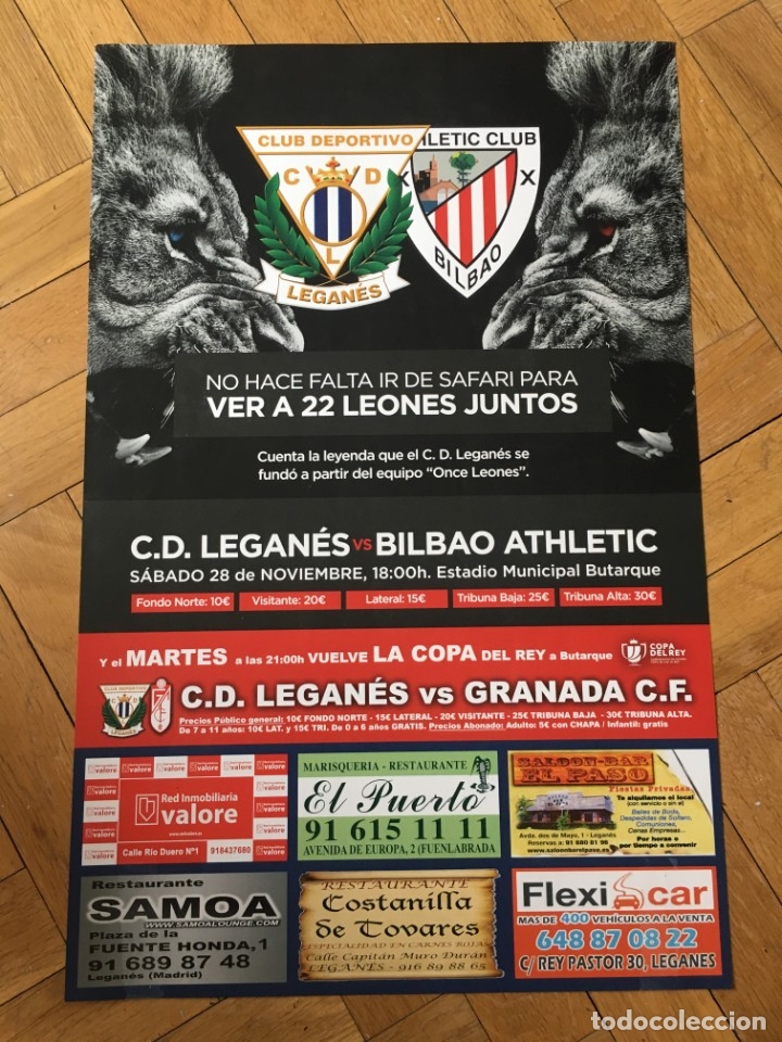 Sammelleidenschaft Sport: CARTEL POSTER OFICIAL FUTBOL LEGANES 1-0 BILBAO ATHLETIC LIGA COPA GRANADA TEMPORADA 2016 2017