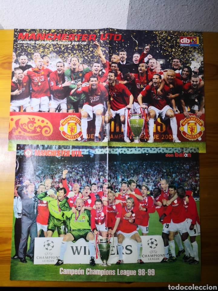 Coleccionismo deportivo: LOTE 2 POSTERS MANCHESTER UNITED CAMPE&Oacute;N DE EUROPA 1999 Y 2008