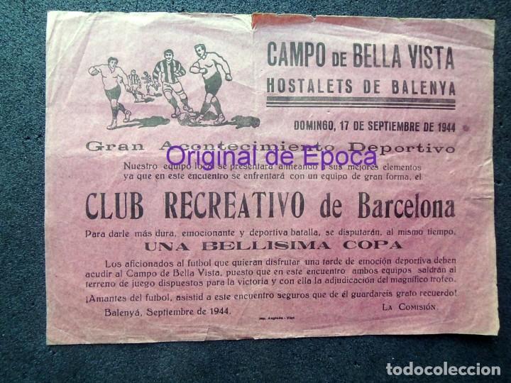 Sammelleidenschaft Sport: (JX-200474)F&uacute;tbol,Club Recreativo de Barcelona, Campo de Bella Vista , Hostalets de Balenya , 1944 .