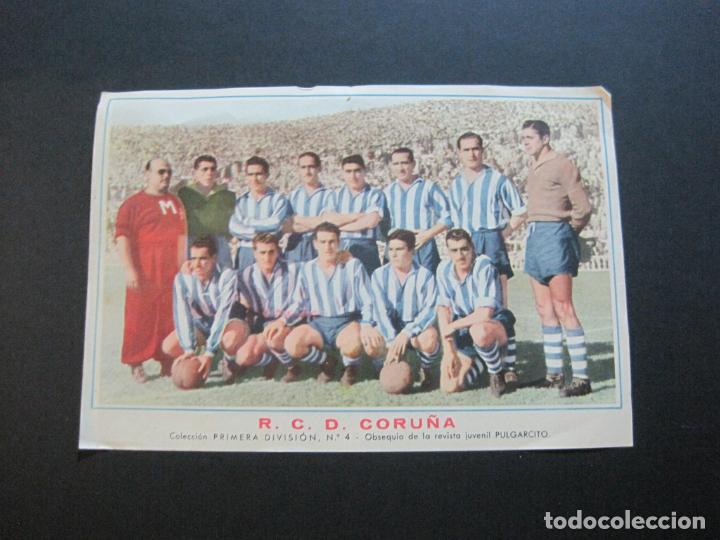 Sammelleidenschaft Sport: R.C.D. CORU&Ntilde;A-PRIMERA DIVISION-FUTBOL-CARTELITO PUBLICIDAD PULGARCITO-VER FOTOS-(V-20.639)