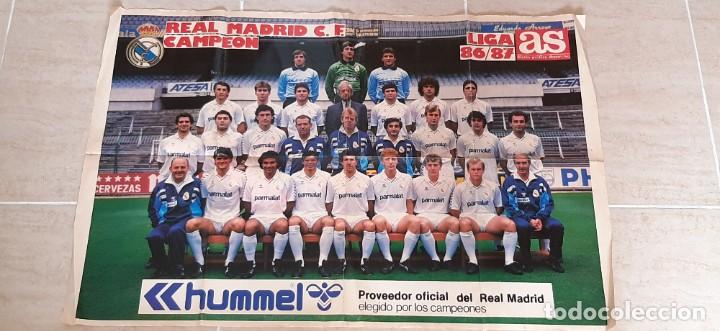 Collectionnisme sportif: ANTIGUO POSTER GIGANTE DEL REAL MADRID CAMPEON DE LIGA TEMPORADA 1986 - 87 DIARIO AS HUMMEL