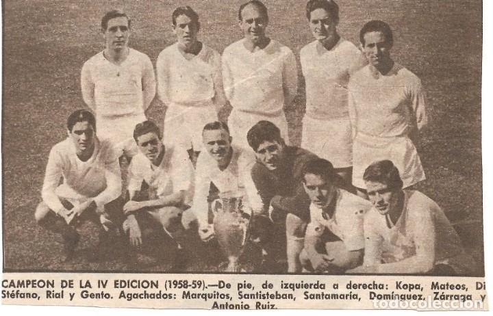 Coleccionismo deportivo: REAL MADRID: Recorte de los Campeones de La Cuarta. 1959