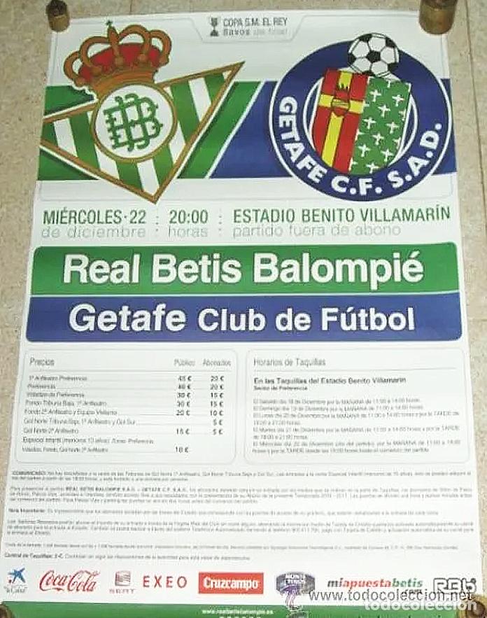 Collectionnisme sportif: REAL BETIS - GETAFE. CARTEL 48 X 68. LIGA 2010 - 2011.