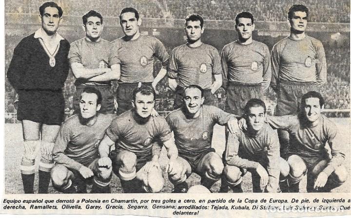 Collectionnisme sportif: SELECCI&Oacute;N ESPA&Ntilde;OLA DE F&Uacute;TBOL: Recorte de un equipo de 1959. Espa&ntilde;a 3-Polonia 0