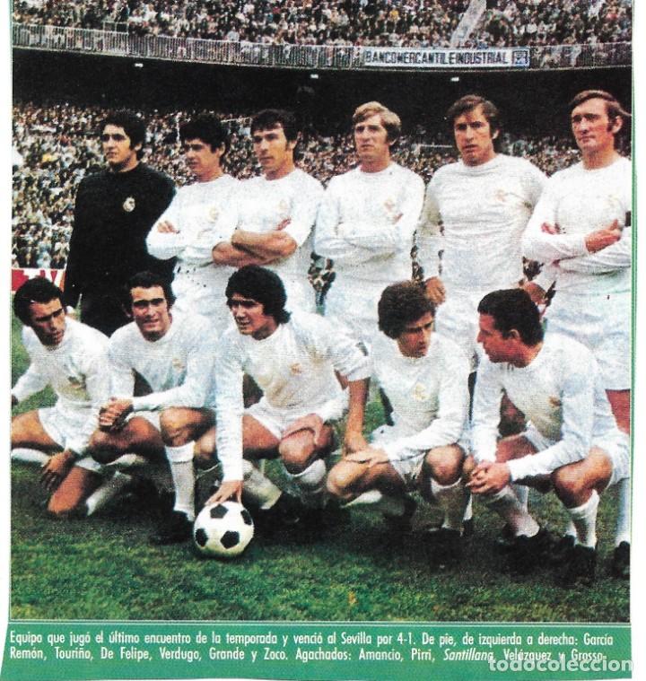 Collezionismo sportivo: REAL MADRID: Recorte del equipo que cant&oacute; el Alir&oacute;n de la liga 71-72: R.Madrid 4-Sevilla 1
