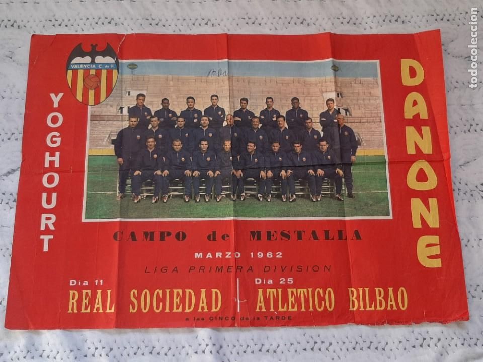 Collezionismo sportivo: ANTIGUO CARTEL FUTBOL DEL VALENCIA C.F 1&ordf; DIVISION TEMPORADA MARZO 1962 REAL SOCIEDAD ATH. BILBAO