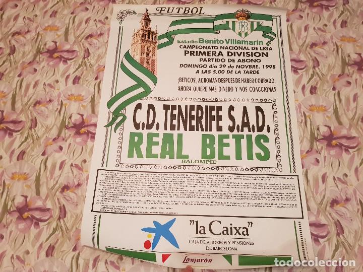 Coleccionismo deportivo: CARTEL REAL BETIS - TENERIFE - 70 X 49,5 - 1&ordf; DIVISI&Oacute;N - 29 NOVIEMBRE 1998