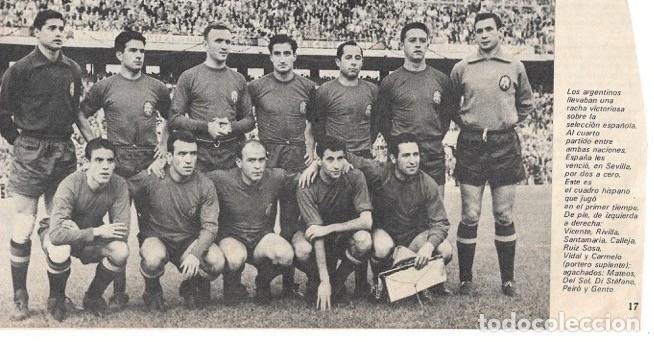 Collectionnisme sportif: SELECCI&Oacute;N ESPA&Ntilde;OLA DE F&Uacute;TBOL: Recorte de un equipo de 1961. Espa&ntilde;a 2-Argentina 0