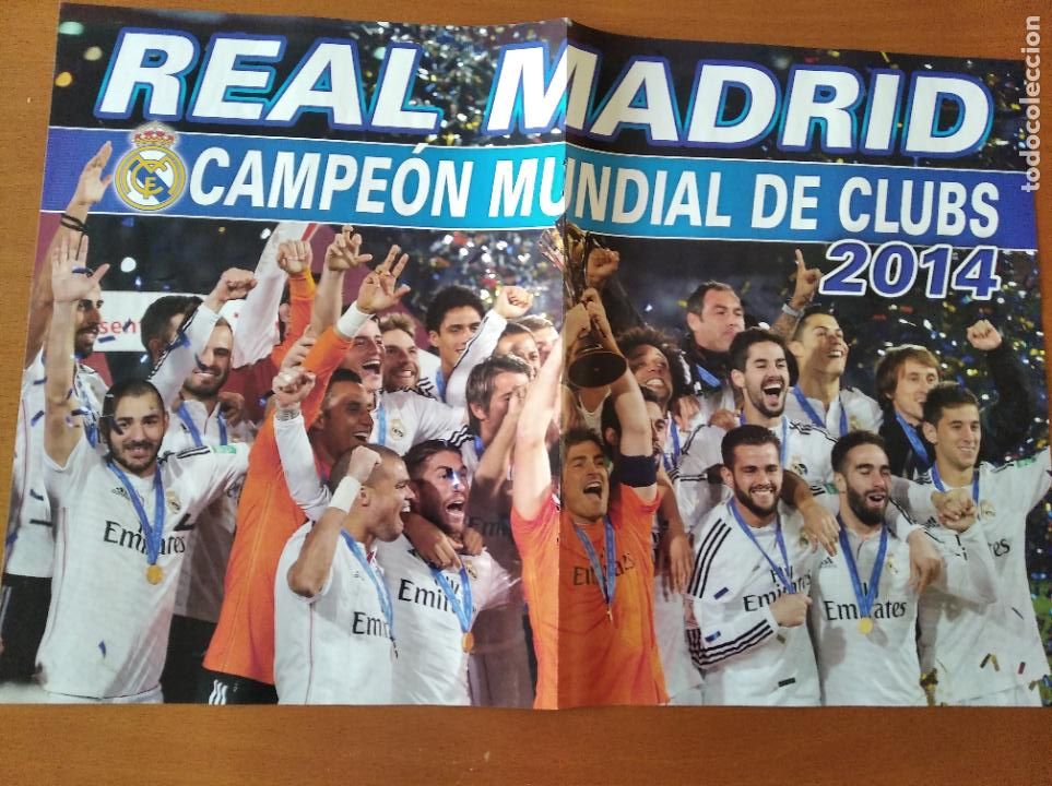 Collezionismo sportivo: Poster Grande Doble Real Madrid Campeon Mundial Clubs 2014 y Messi - Barcelona - goly