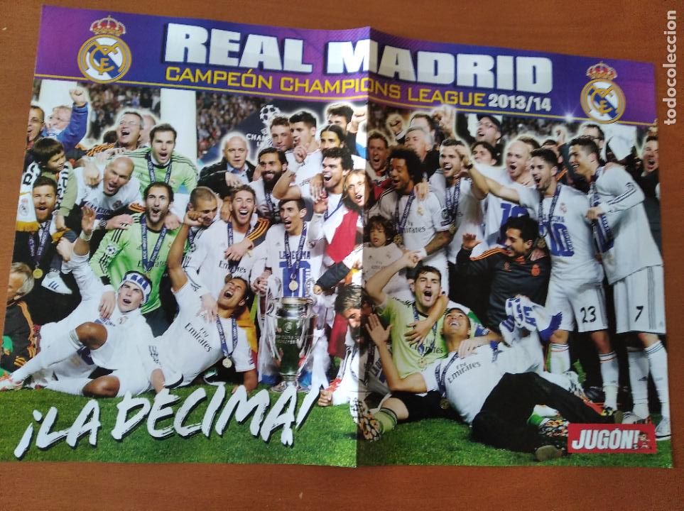 Coleccionismo deportivo: Poster Grande Doble Real Madrid Campeon Champions League2013-14 y Espa&ntilde;a Mundial Brasil 2014 - goly