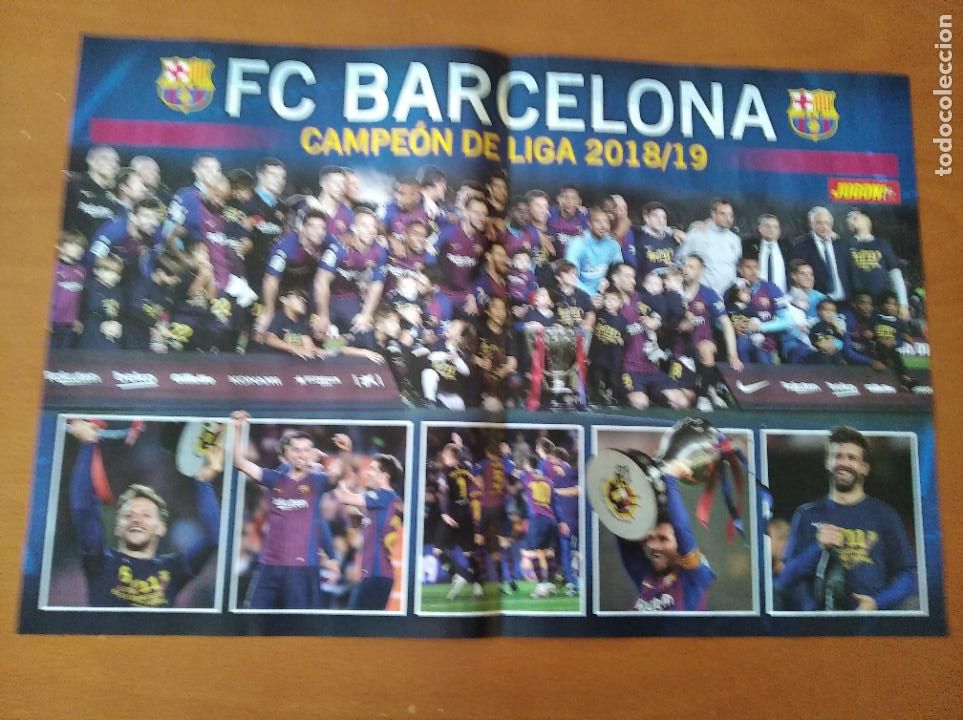 Coleccionismo deportivo: Poster Grande Doble Barcelona Campeon Liga 2018-2019 y Espa&ntilde;a Femenina Mundial Francia 2019 - goly