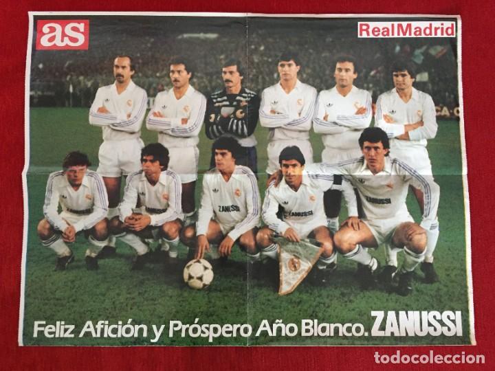 Coleccionismo deportivo: CARTEL POSTER AS PLANTILLA ONCE ALINEACION REAL MADRID PUBLICIDAD ZANUSSI MIGUEL ANGEL SANTILLANA