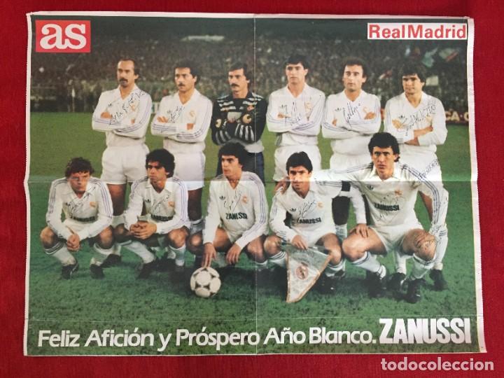 Coleccionismo deportivo: CARTEL POSTER AS PLANTILLA AUTOGRAFOS FIRMAS REAL MADRID MIGUEL ANGEL SANTILLANA STIELIKE BUTRAGUE&Ntilde;O