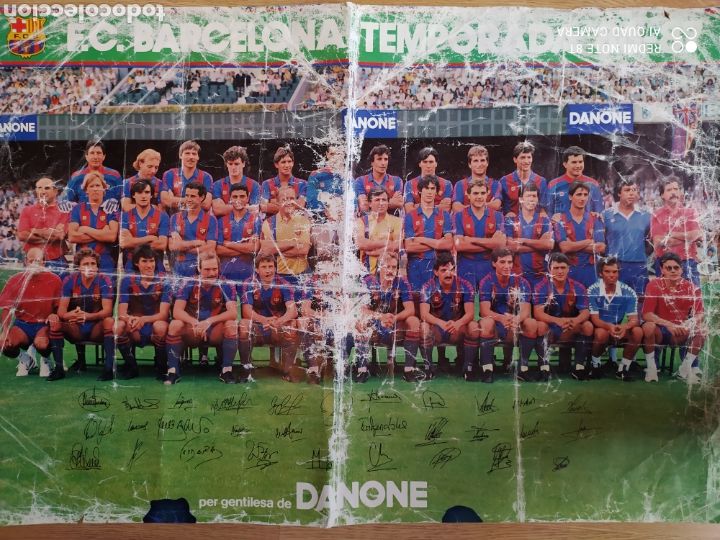 Coleccionismo deportivo: P&oacute;ster FC Barcelona temporada 86-87 Danone con firmas impresas