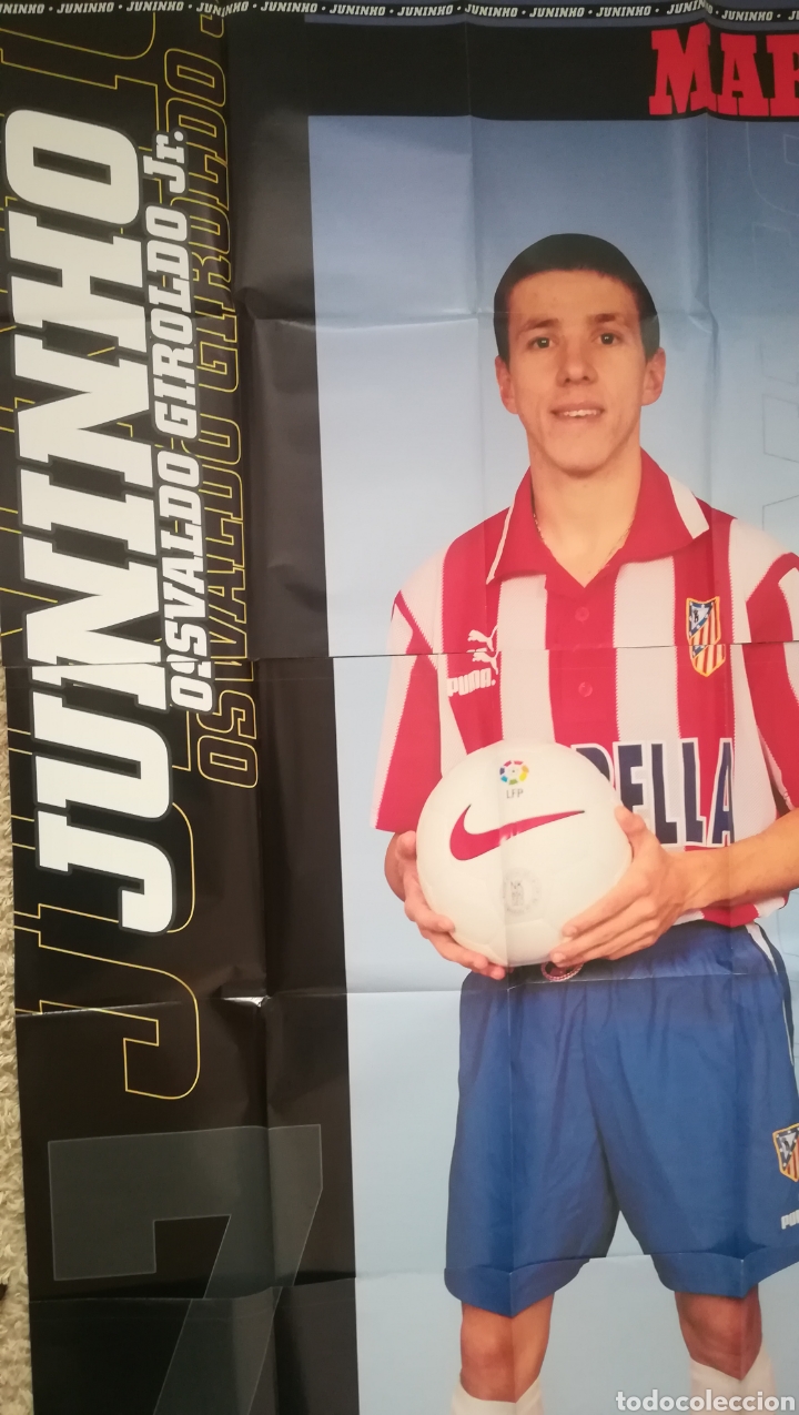 Sammelleidenschaft Sport: POSTER CARTEL POSTER JUNINHO 1997 1998 DESPLEGABLE EN TRES PARTES ATLETICO AT MADRID MARCA