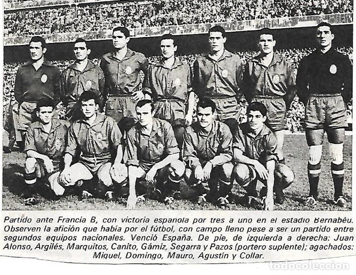 Coleccionismo deportivo: SELECCI&Oacute;N ESPA&Ntilde;OLA DE F&Uacute;TBOL B: Recorte de un equipo de 1955, Espa&ntilde;a 3-Francia 1