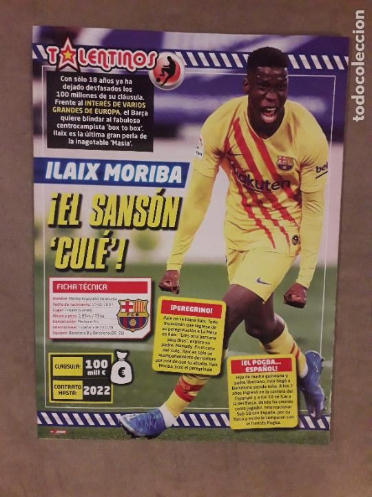 Sammelleidenschaft Sport: HOJA (TIPO POSTER) REVISTA JUGON (TALENTINOS), ILAIX MORIBA (FC BARCELONA) 2021