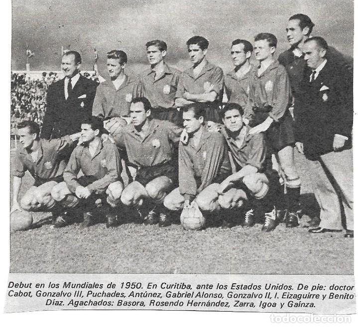Collezionismo sportivo: SELECCI&Oacute;N ESPA&Ntilde;OLA DE F&Uacute;TBOL: Recorte de un equipo del Mundial del 50, Espa&ntilde;a 3-Estados Unidos 1