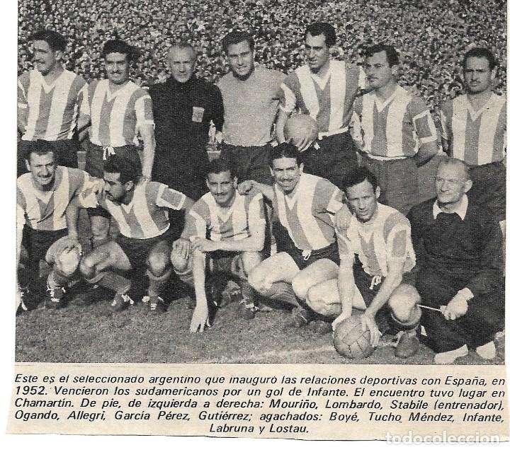 Collezionismo sportivo: SELECCI&Oacute;N DE F&Uacute;TBOL DE ARGENTINA: Recorte de un equipo de 1952. Espa&ntilde;a 0-Argentina 1