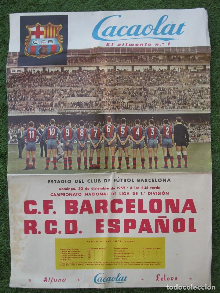 Collectionnisme sportif: P&Oacute;STER ORIGINAL DEL PARTIDO C.F. BARCELONA - R.C.D. ESPA&Ntilde;OL - CAMP NOU - 20-12-1959.