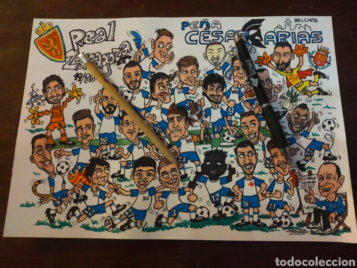 Collectionnisme sportif: Dibujo caricaturas f&uacute;tbol real Zaragoza Pe&ntilde;a C&eacute;sar Arias Belchite
