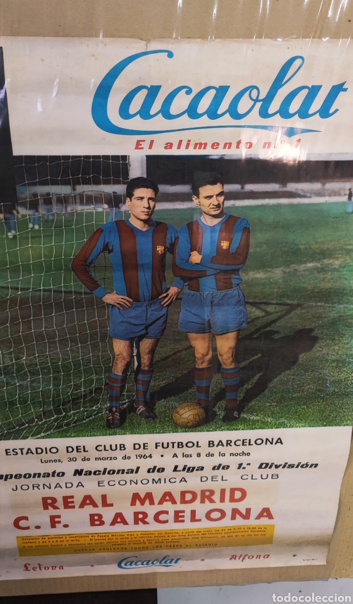 Collectionnisme sportif: Cartel de Cacaolat, Real Madrid/F.C Barcelona ,1964