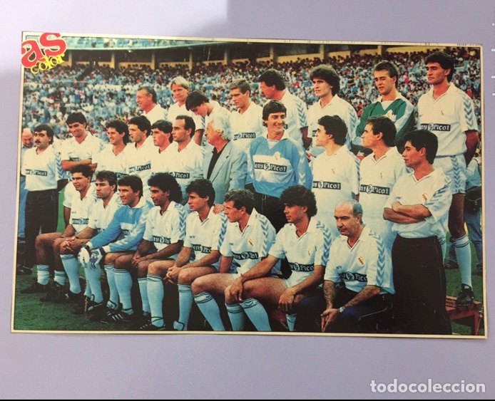 Coleccionismo deportivo: Mini p&oacute;ster real madrid 89-90. As color plantilla