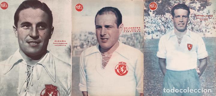 Coleccionismo deportivo: LOTE 3 LAMINAS MARCA REAL ZARAGOZA - POSTER FUTBOL A&Ntilde;OS 40 ALDANA SOLADRERO MARTINEZ-CATALA