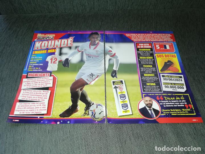 Coleccionismo deportivo: HOJAS TIPO POSTER KOUNDE SEVILLA RECORTES REVISTA JUGON 2020 2021 20 21 TAMA&Ntilde;O FOLIO