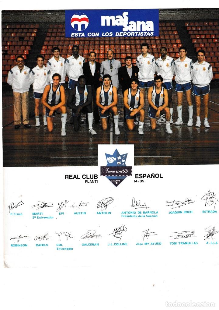 Coleccionismo deportivo: PLANTILLA DE BALONCESTO DEL REAL CLUB DEPORTIVO ESPA&Ntilde;OL DE LA TEMPORADA 1984-85