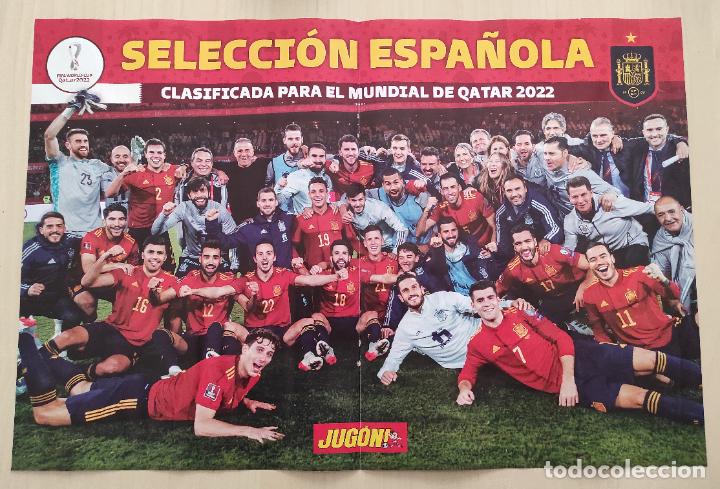 Coleccionismo deportivo: POSTER DOBLE SELECCION ESPA&Ntilde;OLA CLASIFICACION MUNDIAL QATAR 2022 JUGON ESPA&Ntilde;A MEMPHIS BAR&Ccedil;A 21/22