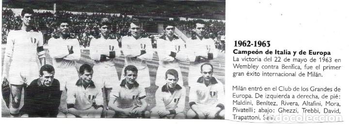 Collectionnisme sportif: AC MILAN: Recorte del equipo Campe&oacute;n de Europa en 1963, con RIVERA y ALTAFINI