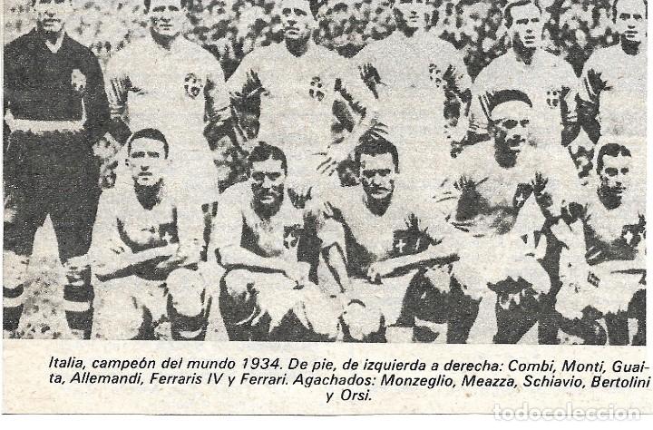 Collezionismo sportivo: SELECCI&Oacute;N DE F&Uacute;TBOL DE ITALIA: Recorte de un equipo de 1934, Campeones del Mundo