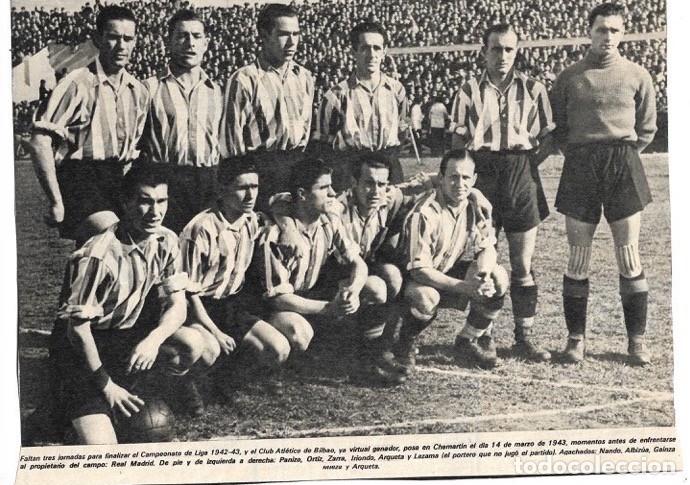 Collezionismo sportivo: ATHLETIC DE BILBAO: Gran recorte de un equipo de la temporada 42.43, Campeones de Liga