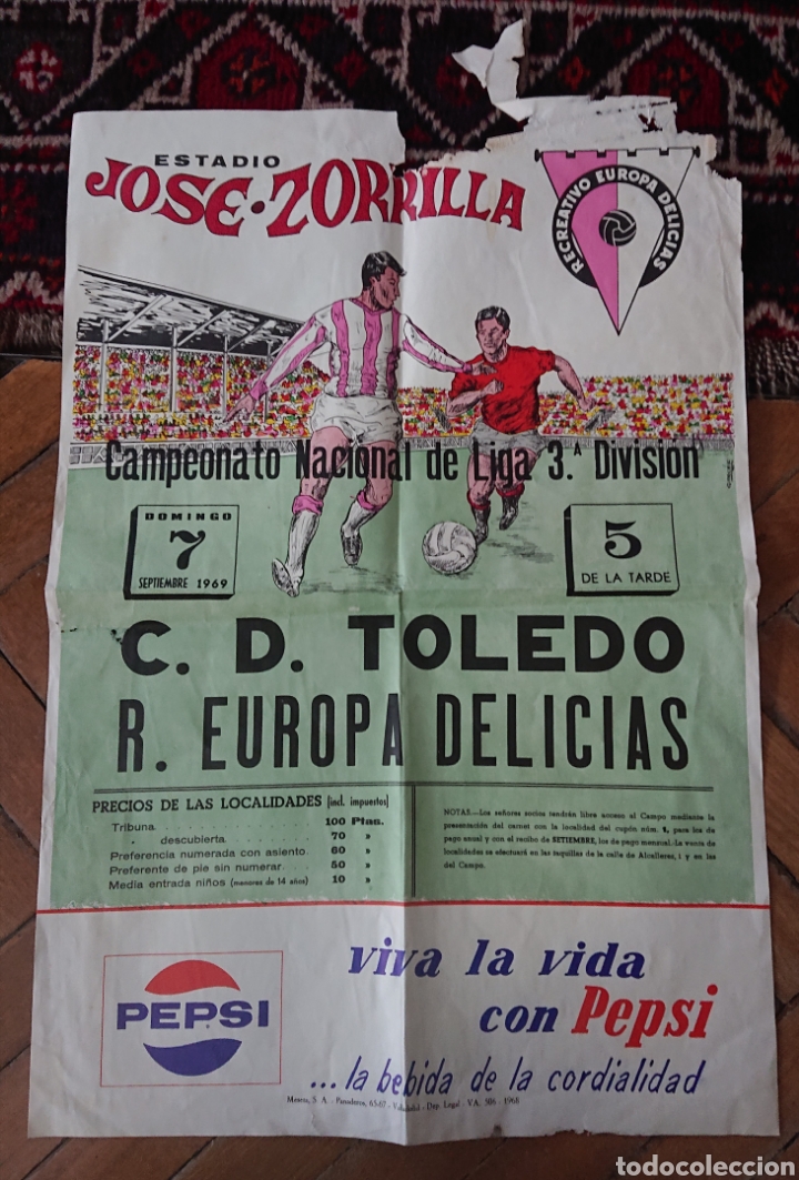 Sammelleidenschaft Sport: Valladolid f&uacute;tbol Europa Delicias, Club deportivo Toledo, a&ntilde;os 60, cartel