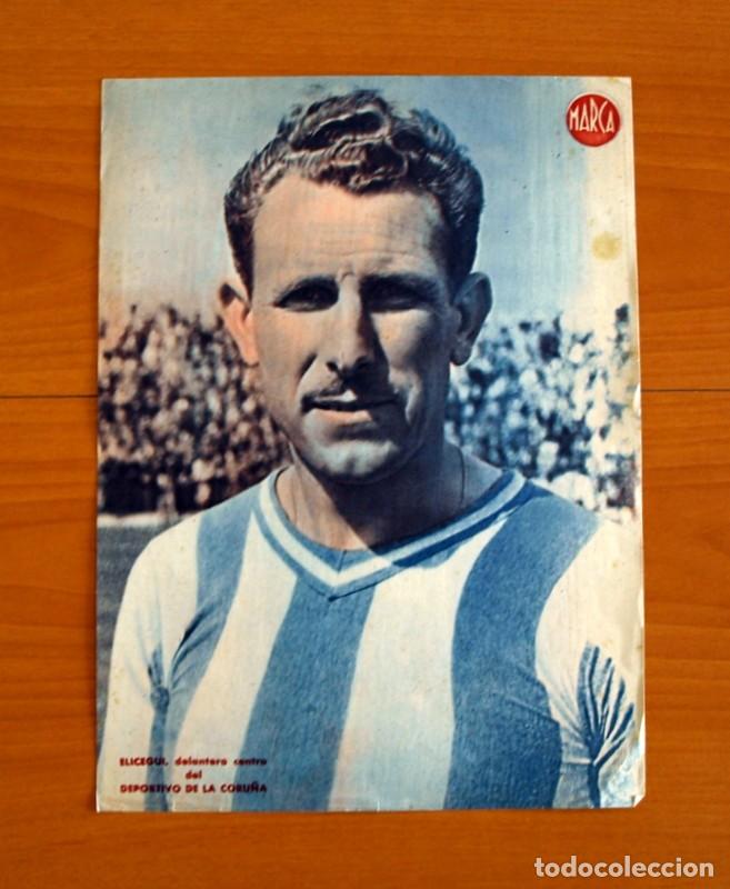 Sammelleidenschaft Sport: Deportivo de la Coru&ntilde;a - Elicegui delantero - L&aacute;mina de Marca a&ntilde;os 40 - Tama&ntilde;o 23,5x32 cm.